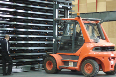 arena retractable seating forklift