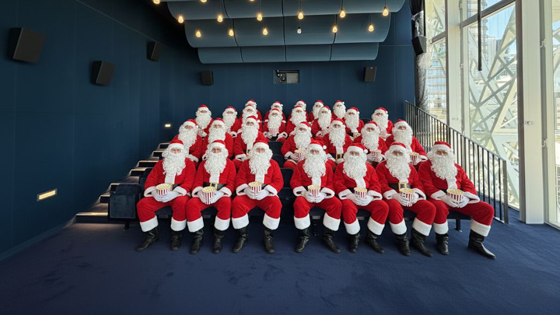 Santas on tiered seating